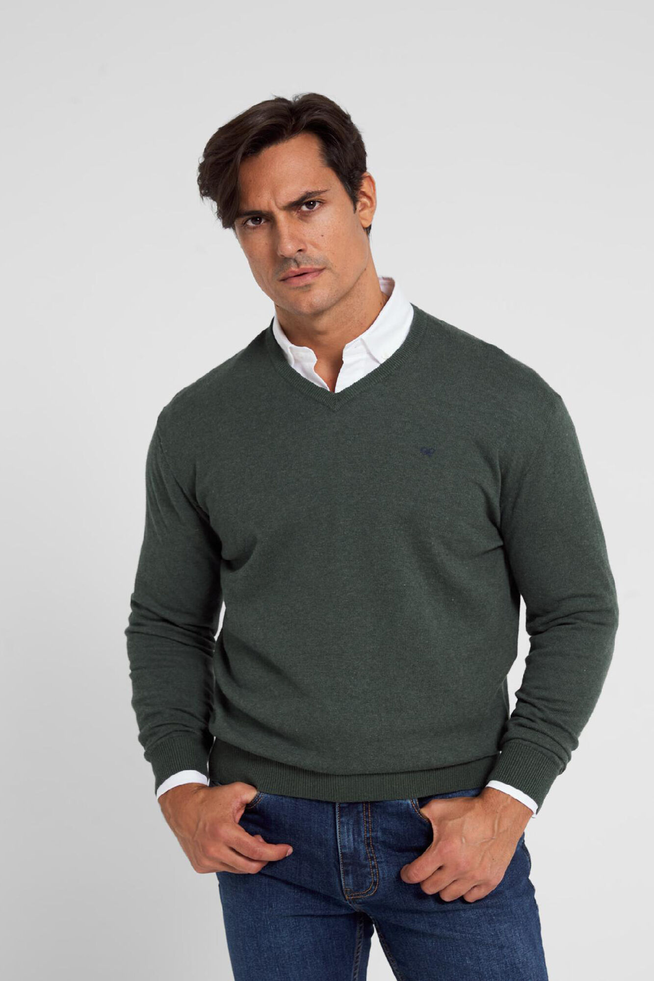 Silbon Silbon classic green V-neck jumper Green