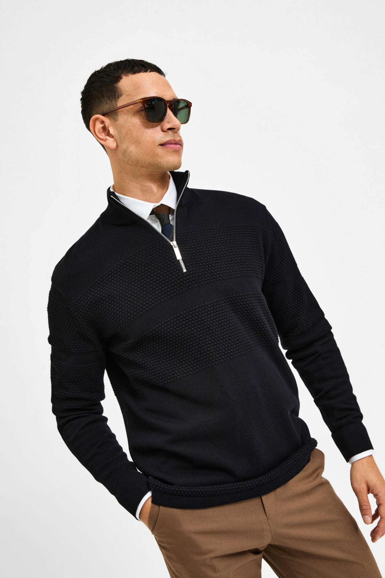 Selected Jersey de cuello alto y cremallera Negro