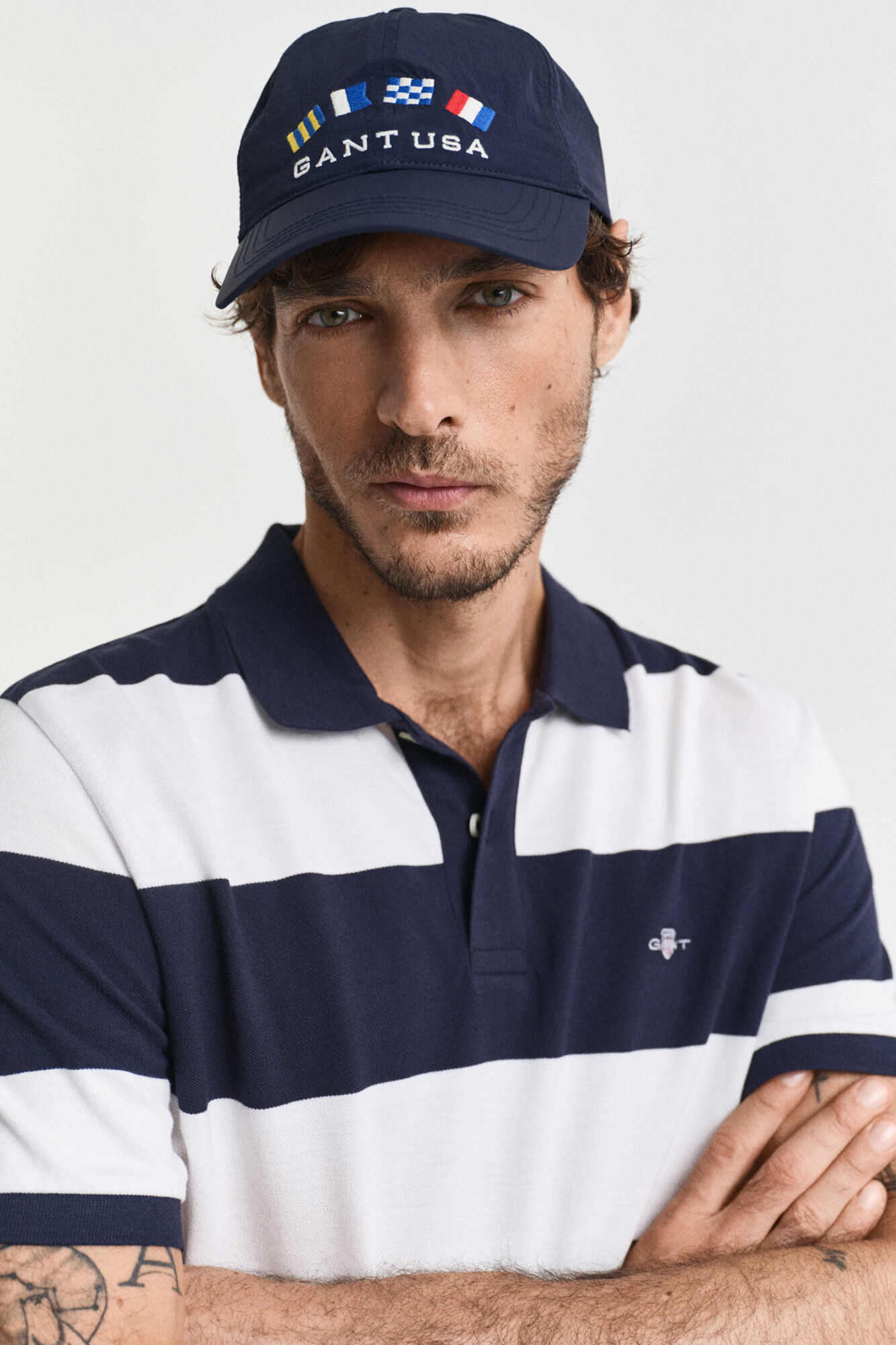 Gant Block- striped piqu&eacute; polo shirt Navy