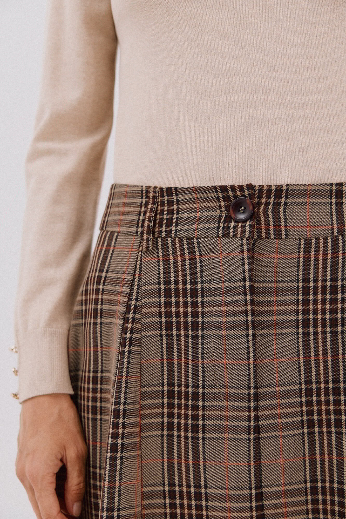 Cortefiel Plaid midi cape skirt Nude
