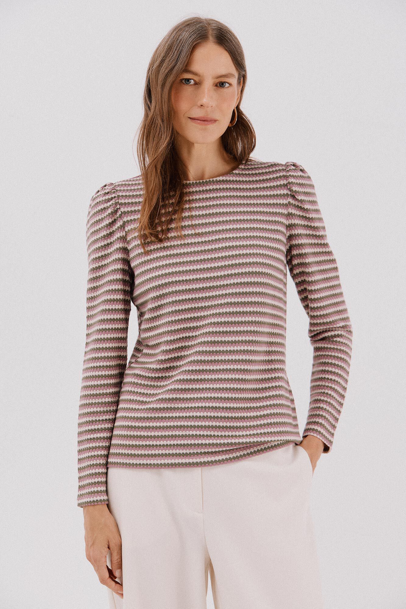 Cortefiel Top estructura rayas multicolor Estampado verde