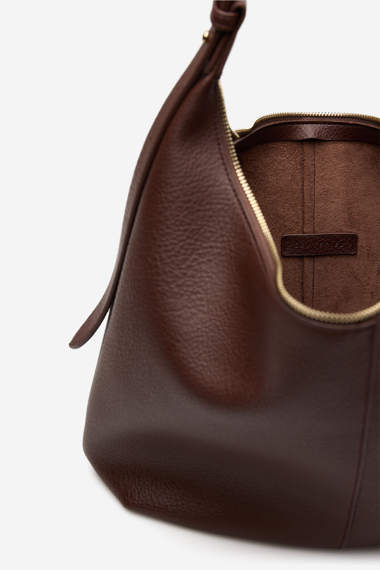 Cortefiel Textured shoulder bag Dark brown