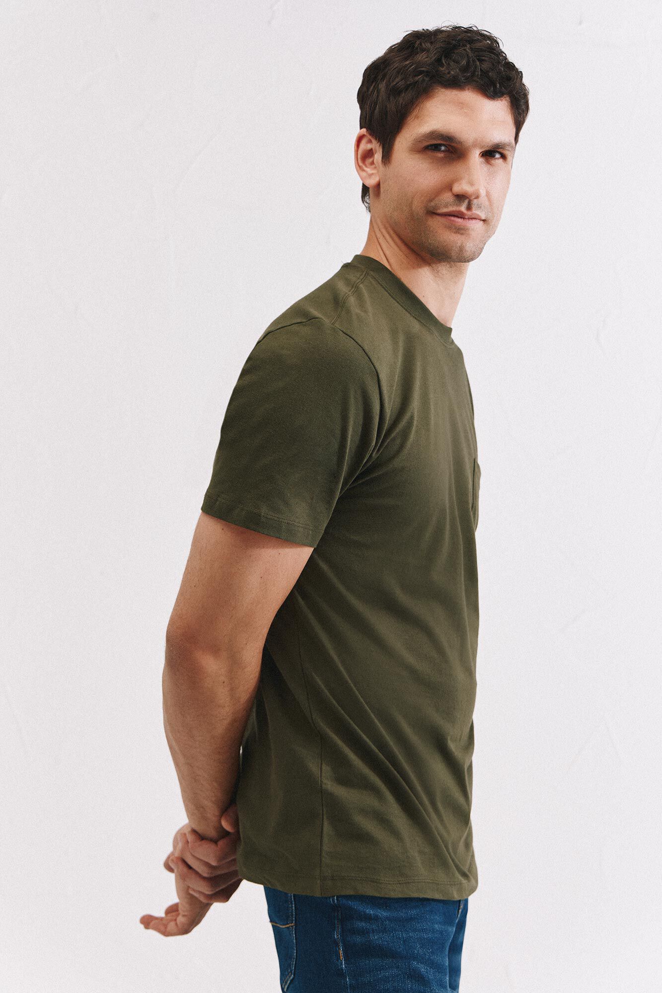 Cortefiel Basic t-shirt with pocket Kaki