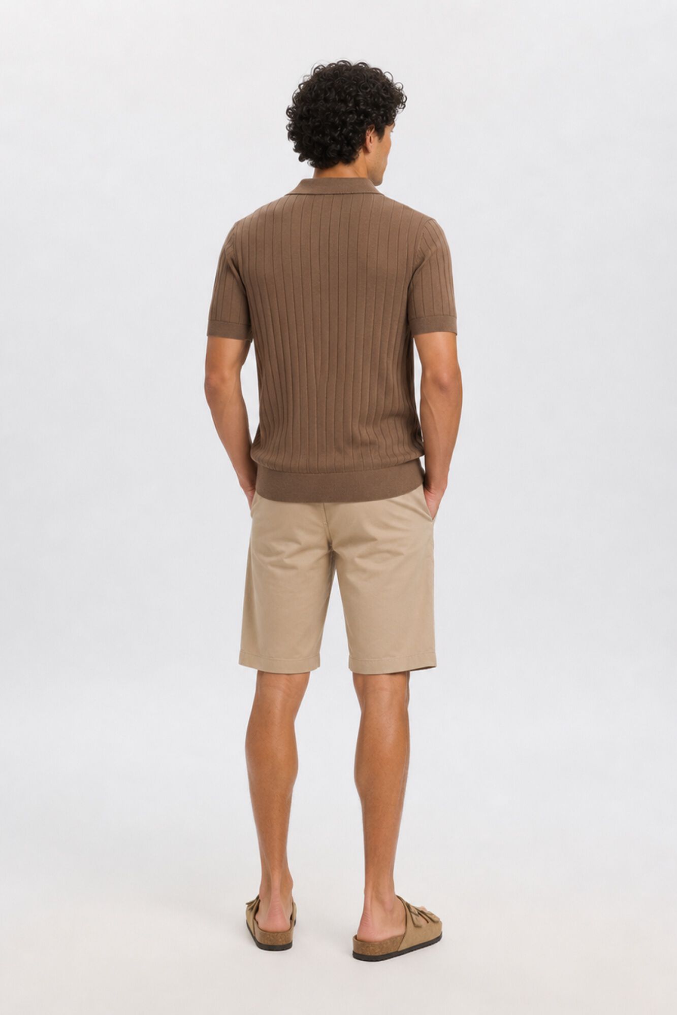 Selected Ribbed knit polo shirt Brown