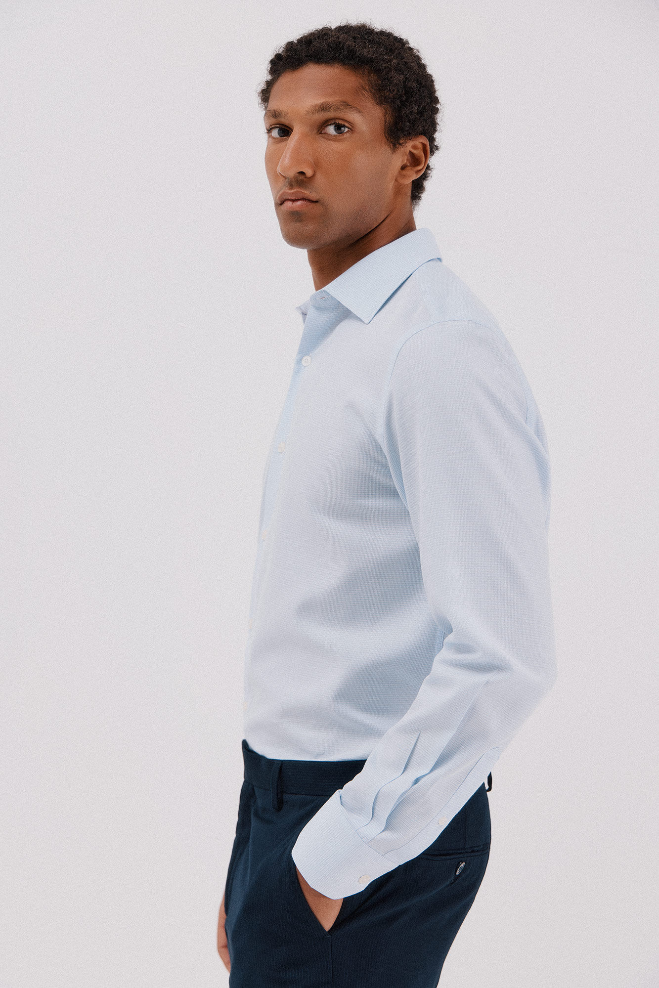 Cortefiel Tencel cotton houndstooth dress shirt Blue