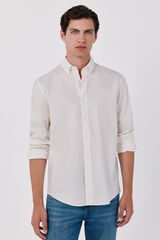 Cortefiel Camisa lisa em oxford leve Ecru
