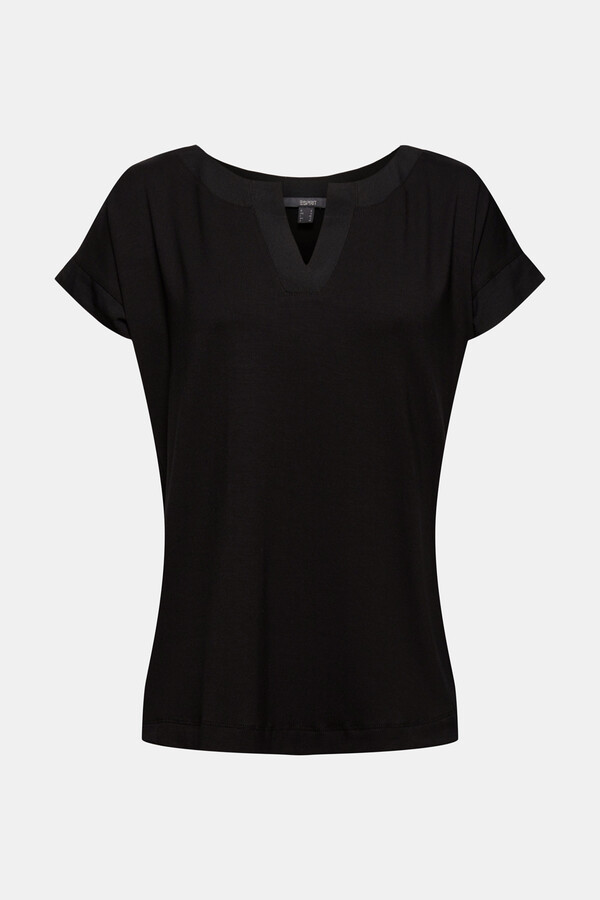 Cortefiel T-shirt in lyocell with contrast collar Black