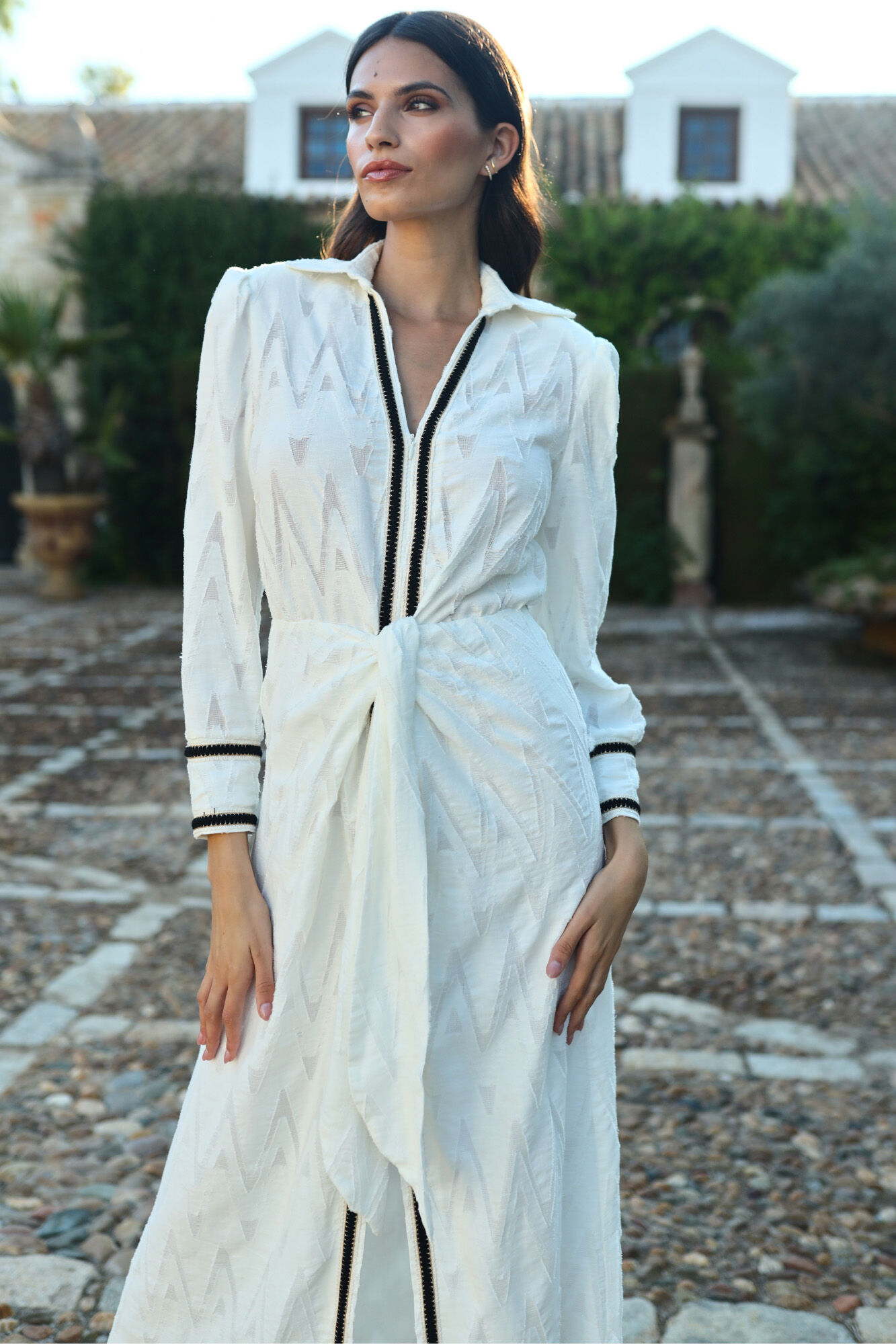 Panambi Vestido camisa com la&ccedil;ada Branco