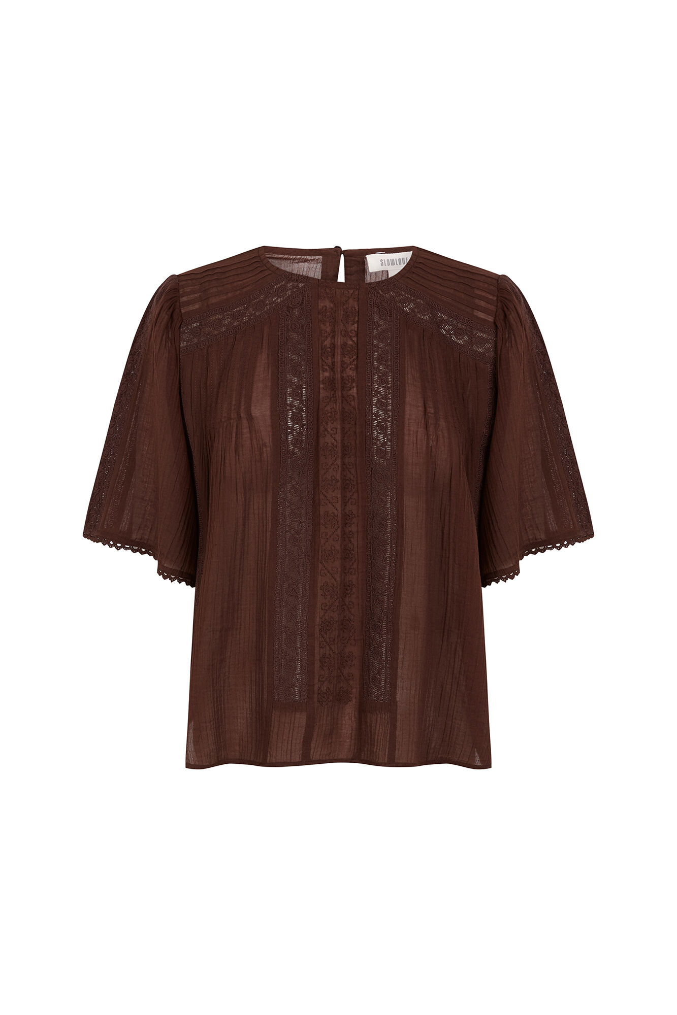 Slowlove Blusa detalles encaje Marr&oacute;n oscuro