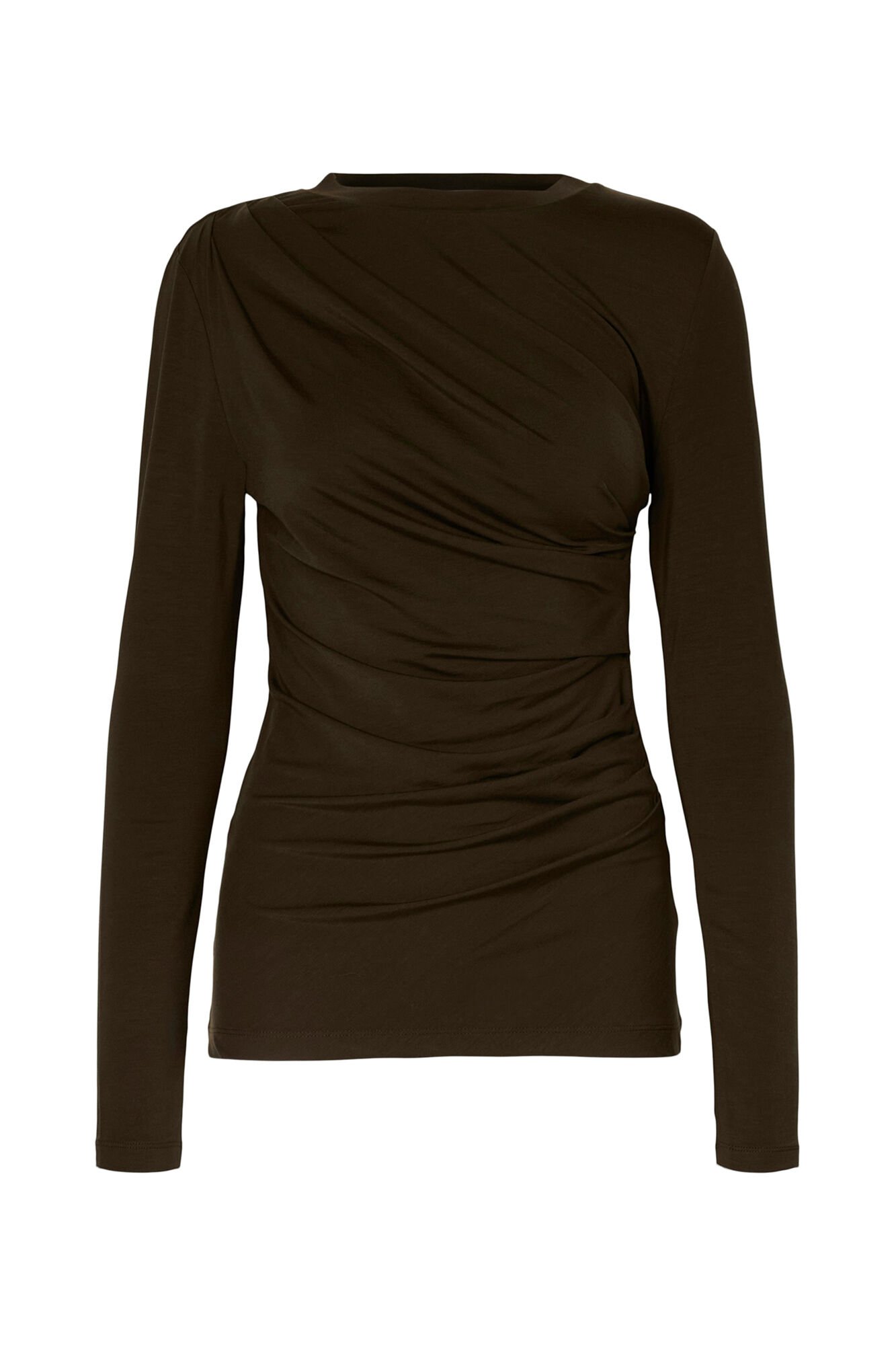 Selected Top slim fit franzido Castanho