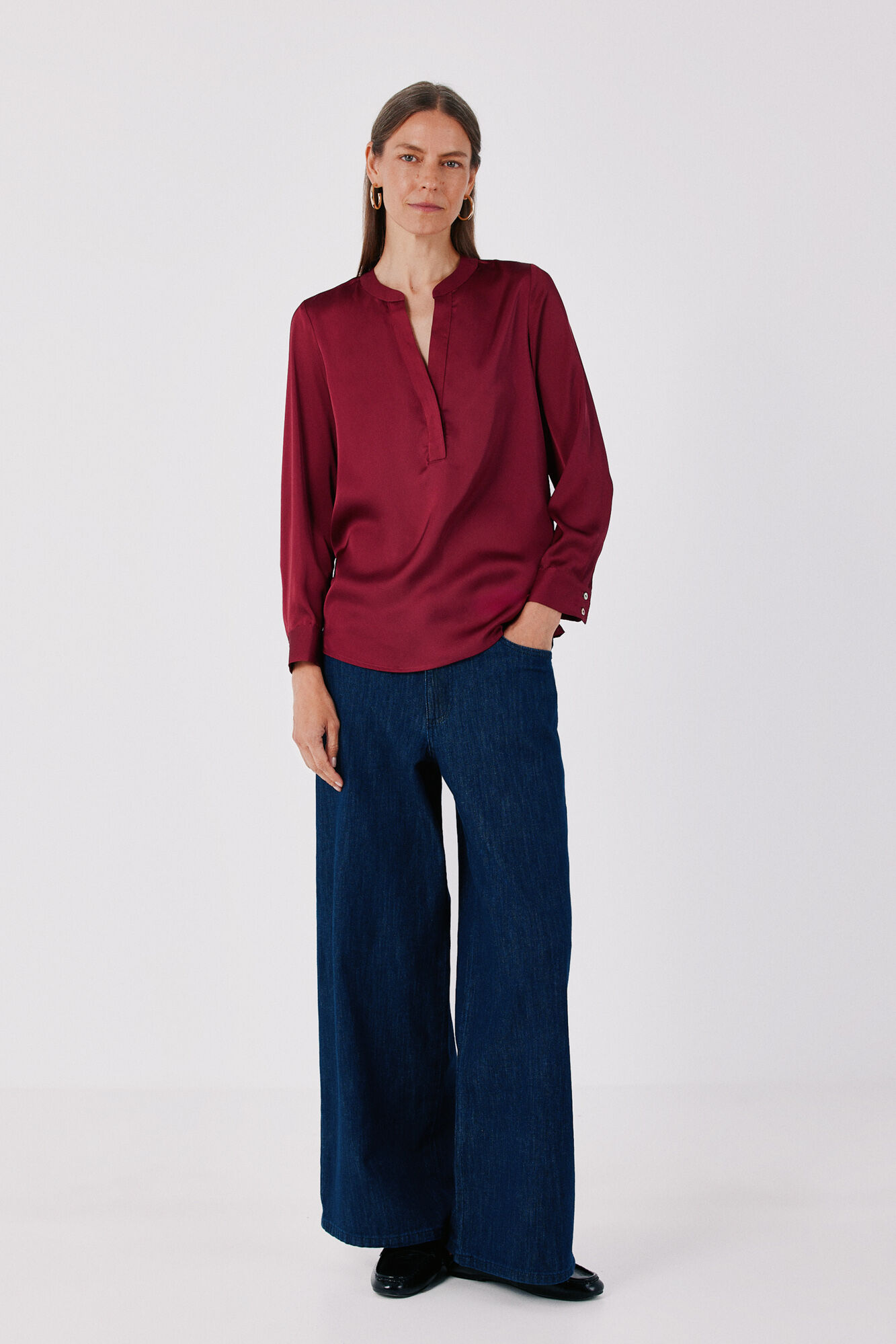 Cortefiel Satin-finish polo shirt blouse