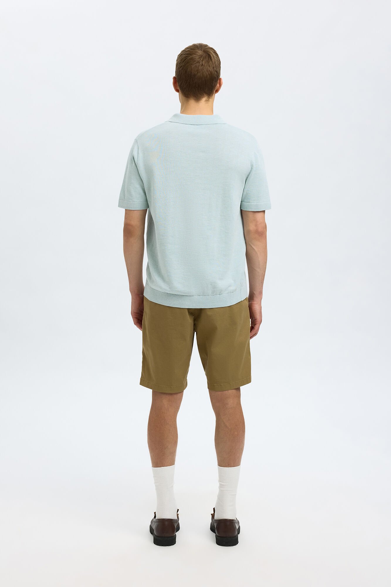 Selected Camisa polo de linho de manga manga curta Azul