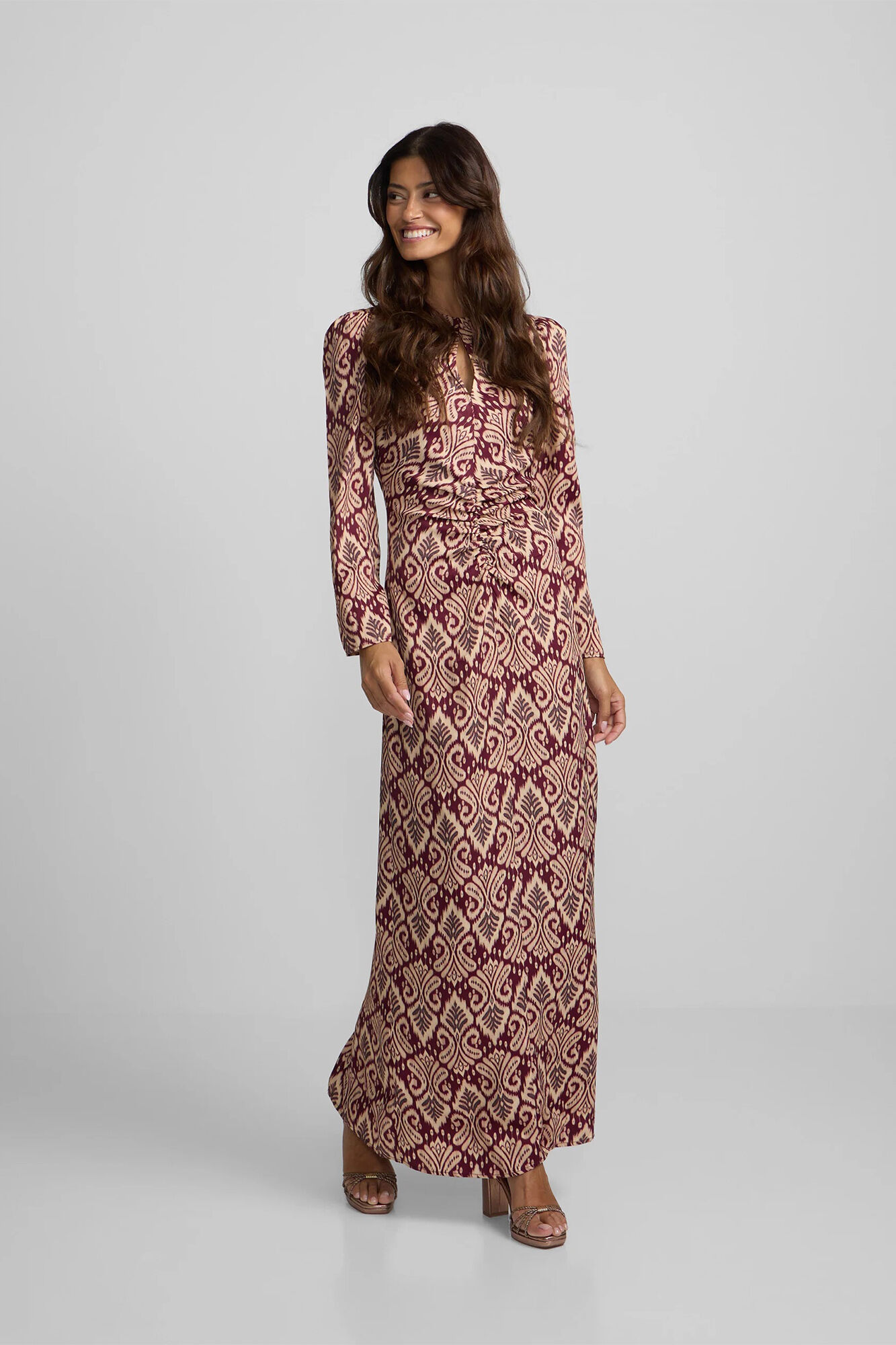 Silbon Vestido largo drapeado estampado ikat