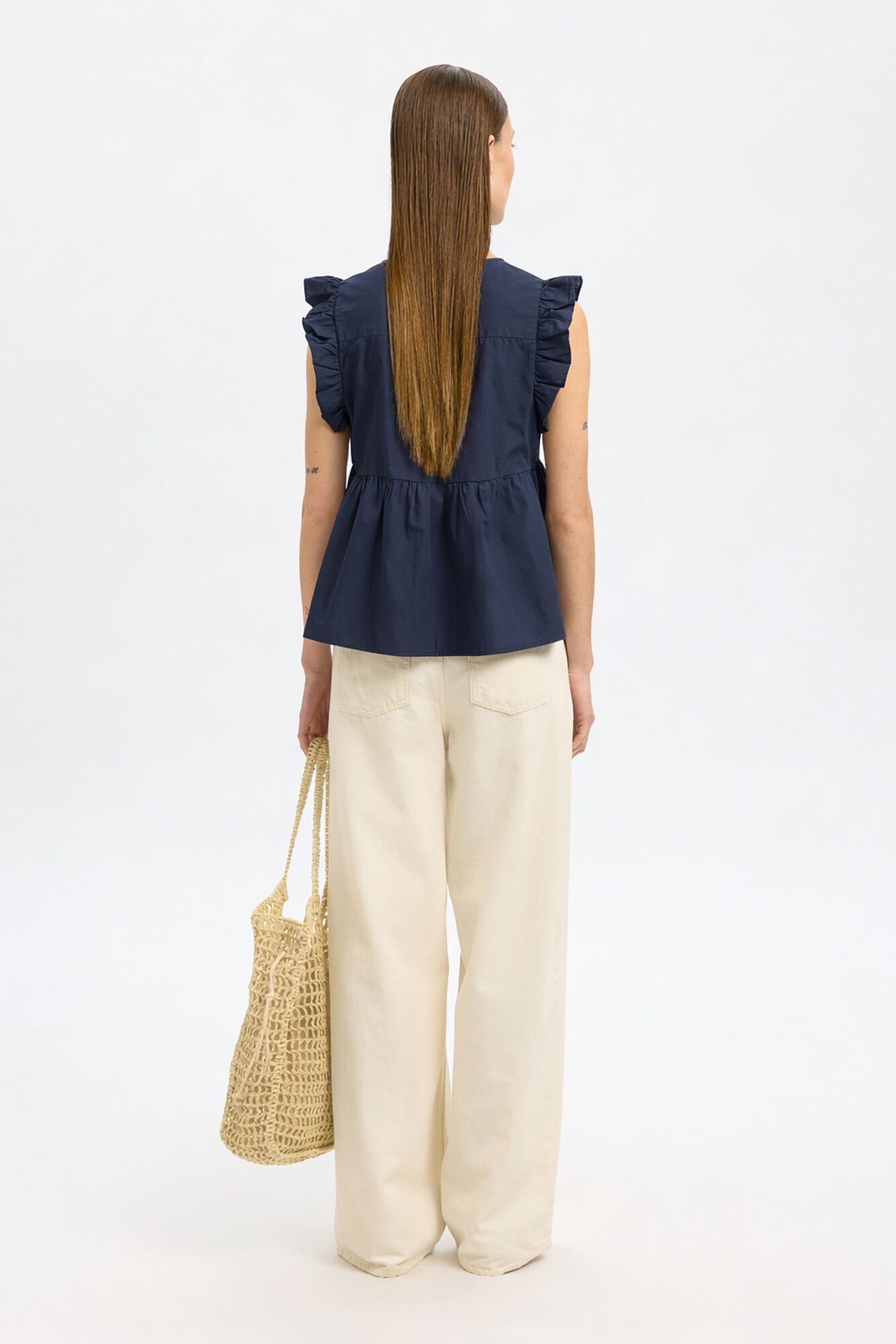 Selected Blusa sem mangas e folhos Azul