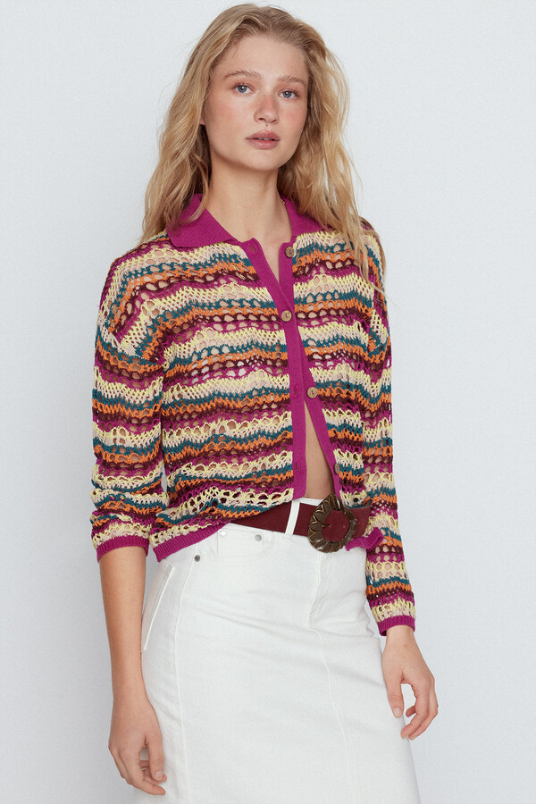 Cortefiel Multicoloured knit cardigan Lilac