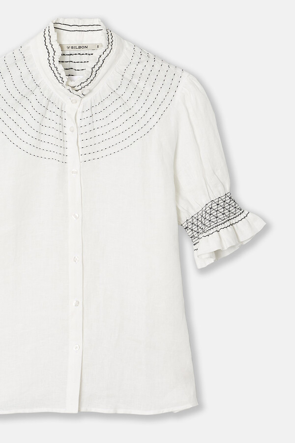 Cortefiel Camisa de linho com franzidos Branco