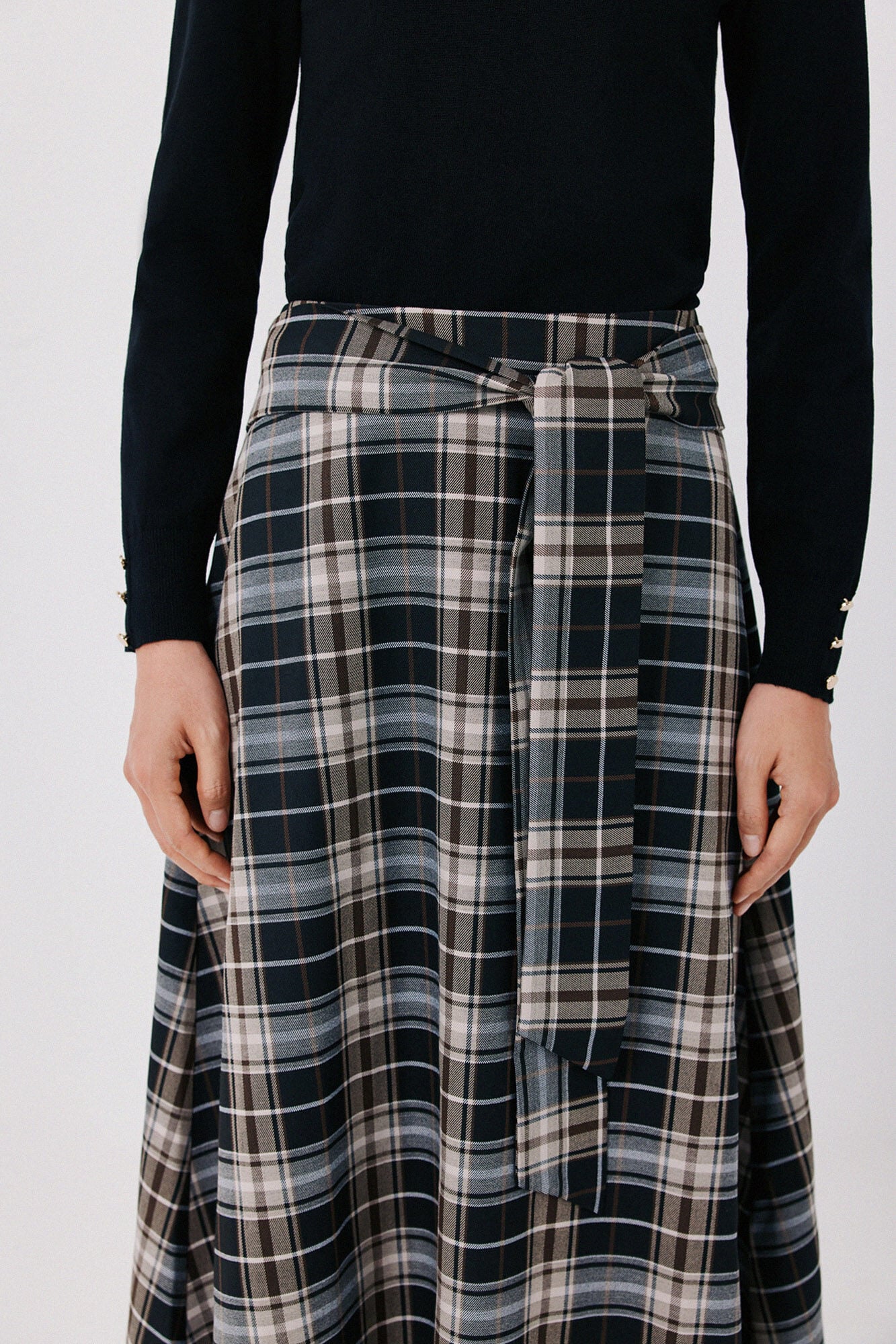 Cortefiel Plaid midi skirt Printed blue