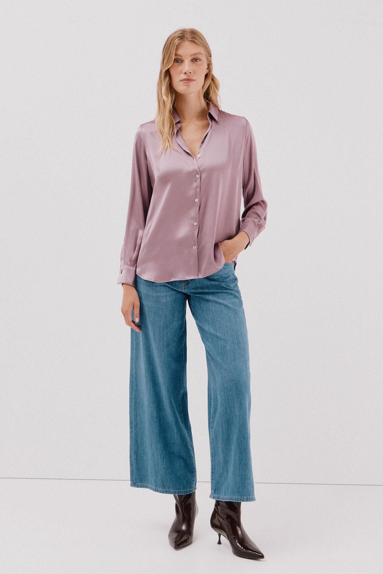 Cortefiel Satin-finish shirt Lilac