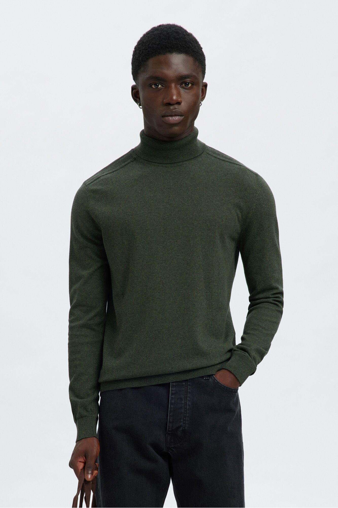 Selected Camisola de gola de algod&atilde;o org&acirc;nico  Verde