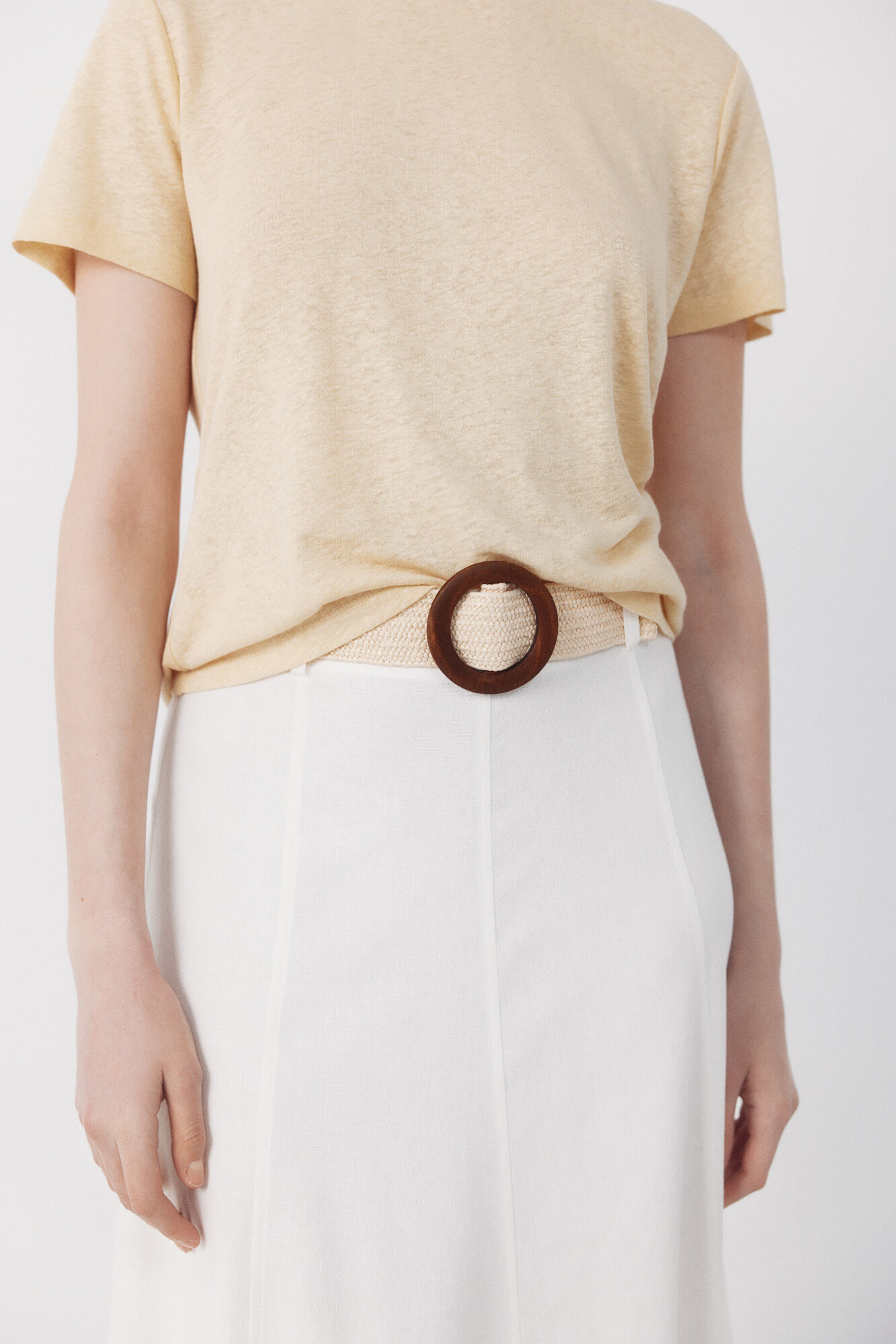 Cortefiel Flared skirt with belt White