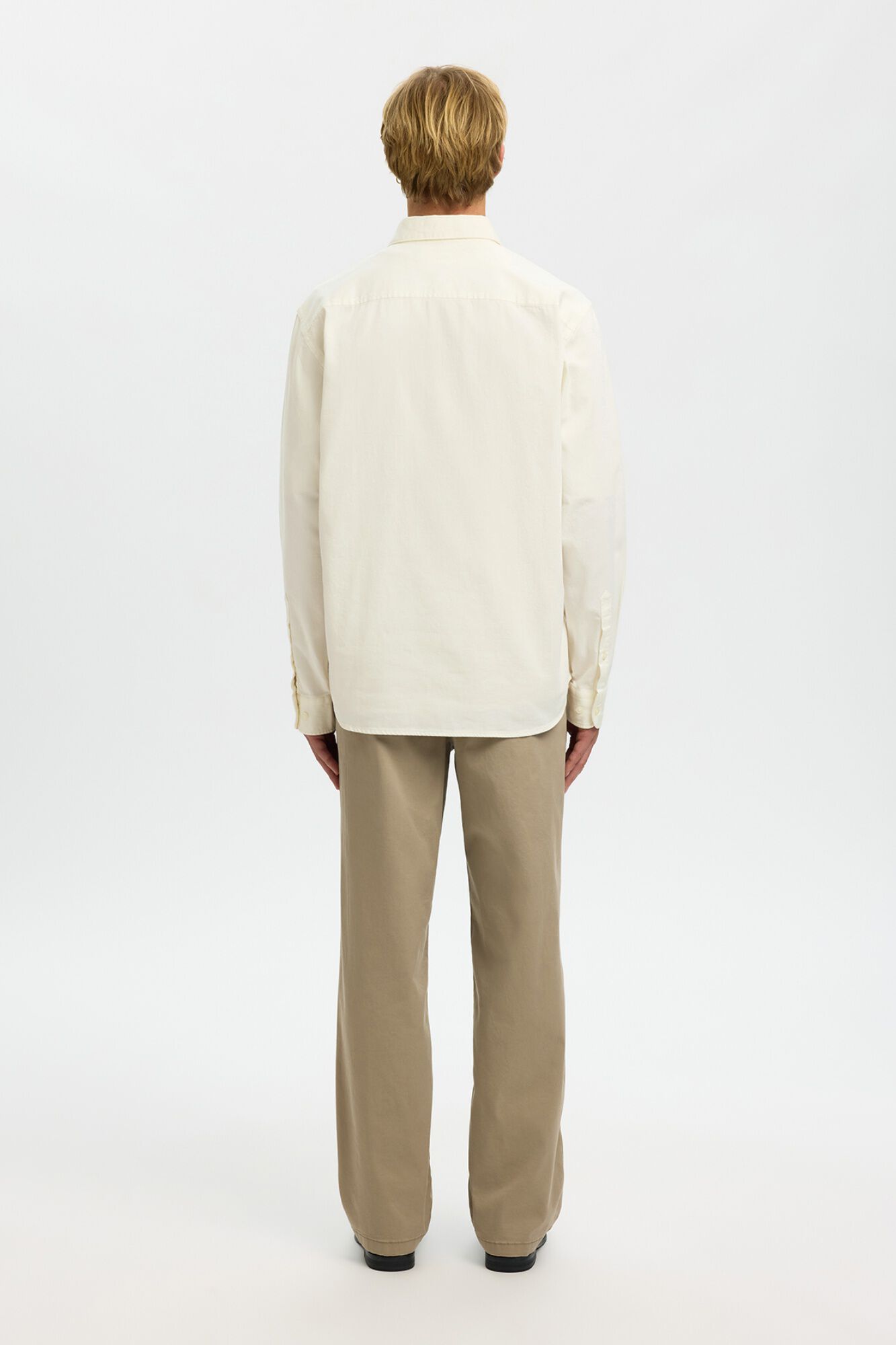 Selected 100% organic cotton lightweight denim shirt Ivory