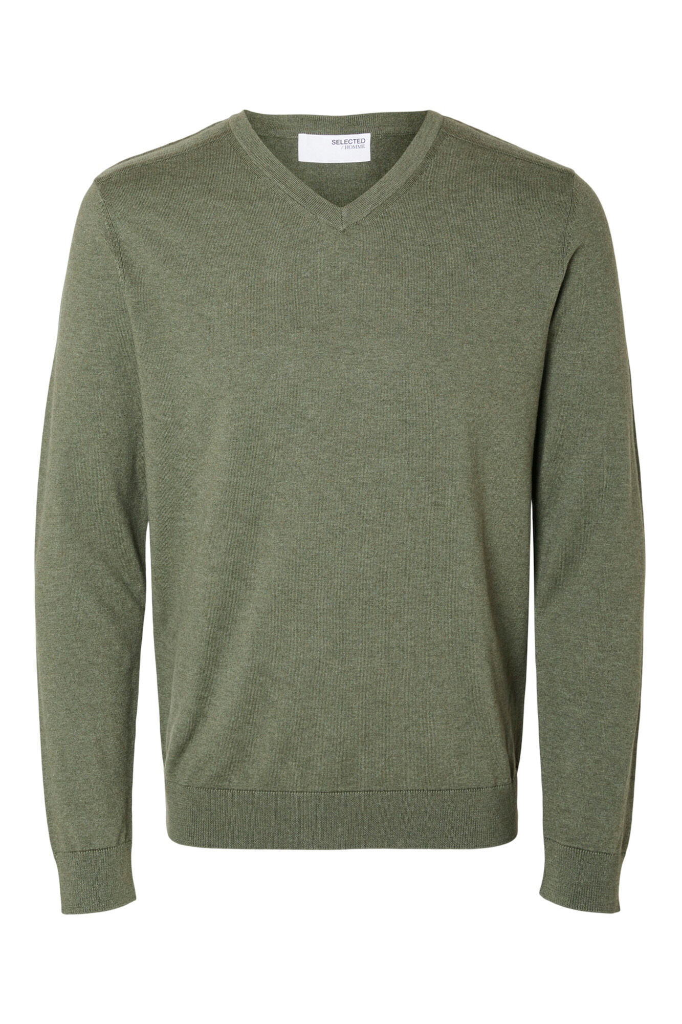 Selected Camisola com gola em V confecionada em algod&atilde;o org&acirc;nico. Corte Regular Fit. Verde