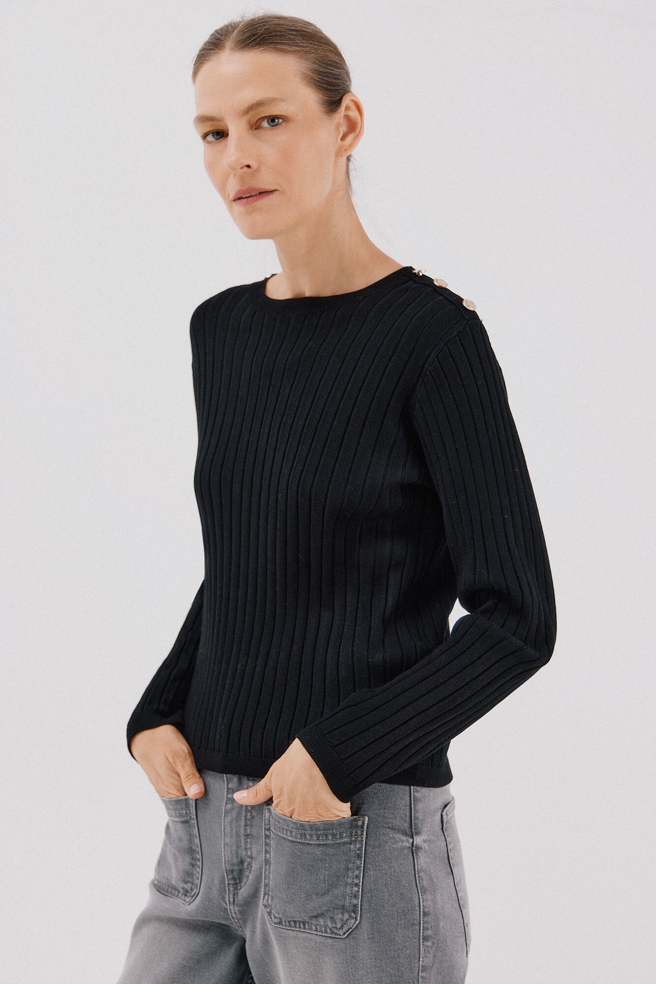 Cortefiel Ribbed jumper with buttons Black
