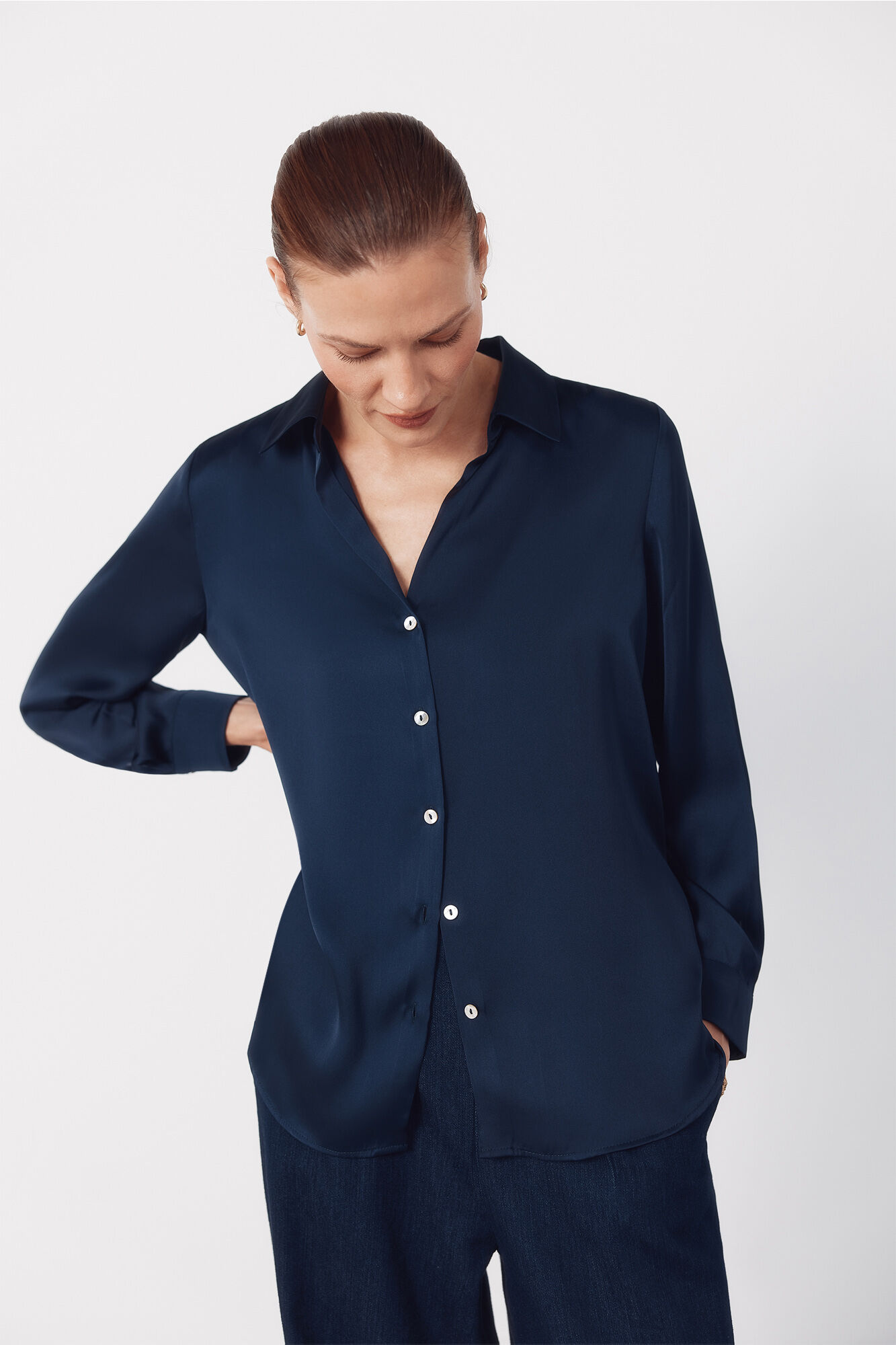 Cortefiel Satin-finish shirt Navy