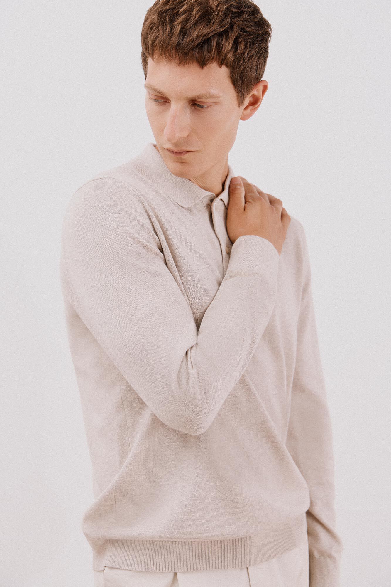 Cortefiel Cotton cashmere polo shirt neck jersey Beige