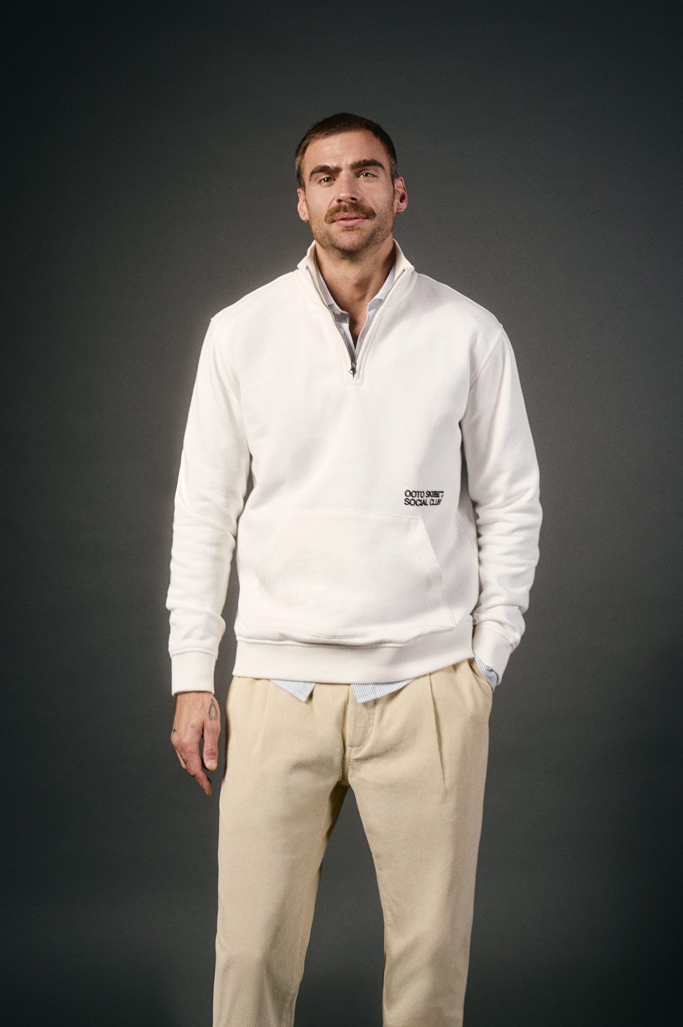 OOTO Sweatshirt com gola de fecho-&eacute;clair Branco