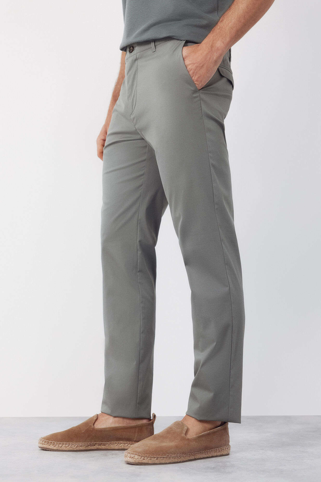 Cortefiel Slim fit technical chinos trousers Kaki