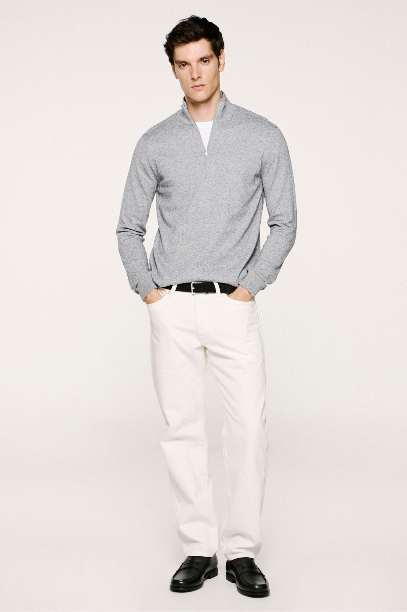 Selected Malha 100% camisola com meia fecho-&eacute;clair .