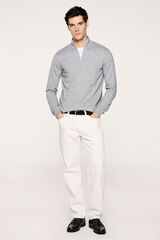 Selected Malha 100% camisola com meia fecho-&eacute;clair . Cinzento