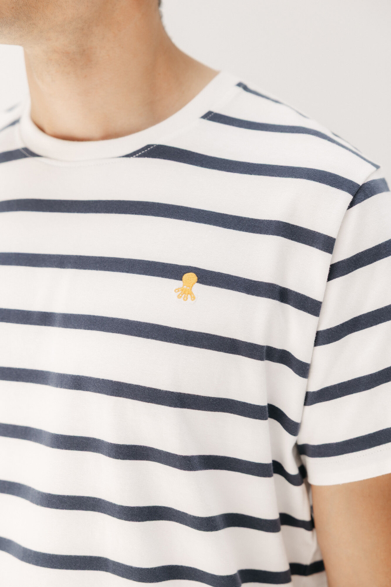 elPulpo Camiseta b&aacute;sica bordado rayas Blanco