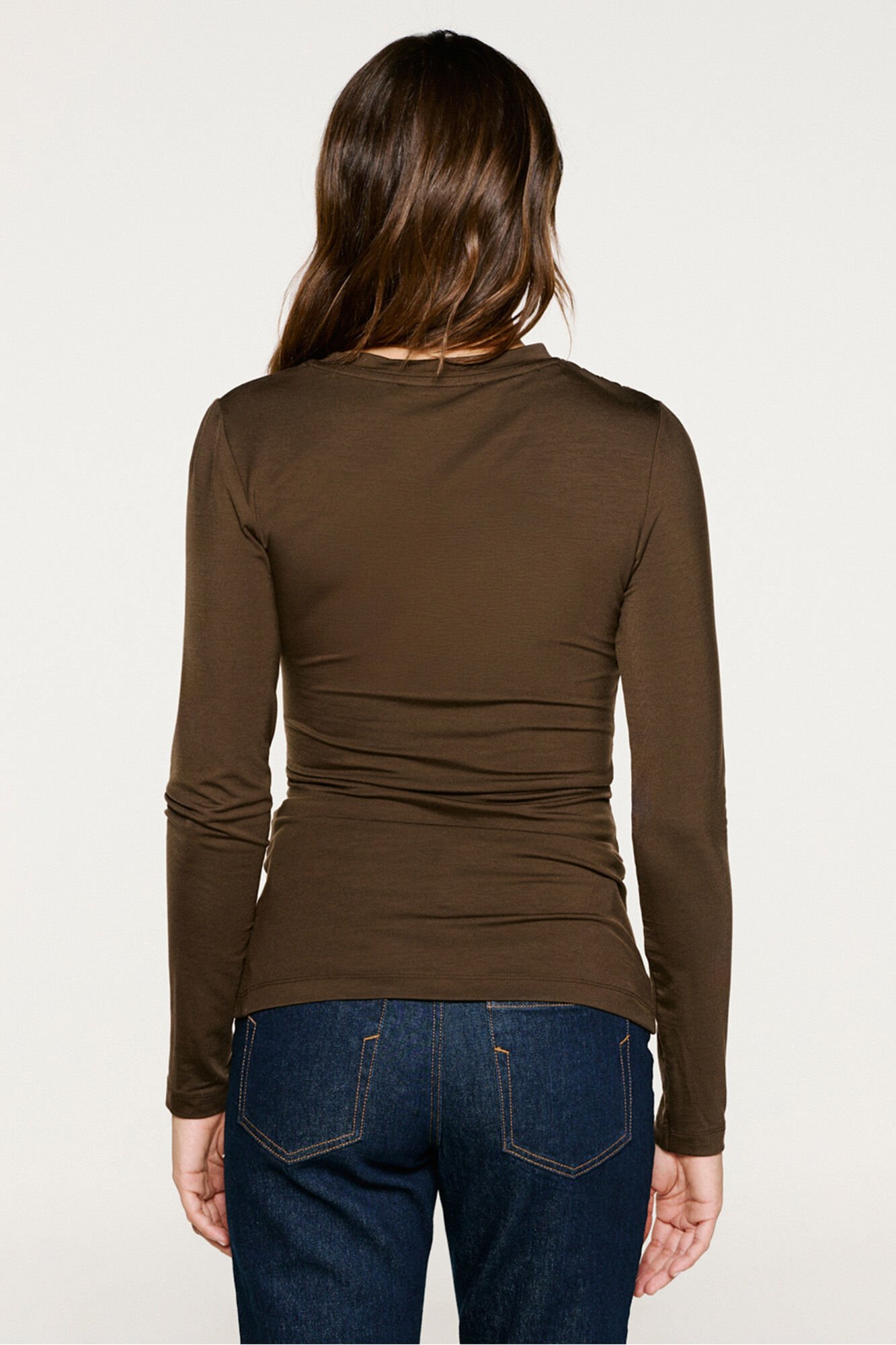 Selected Top slim fit franzido Castanho