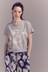 Cortefiel Yinyan print T-shirt Grey