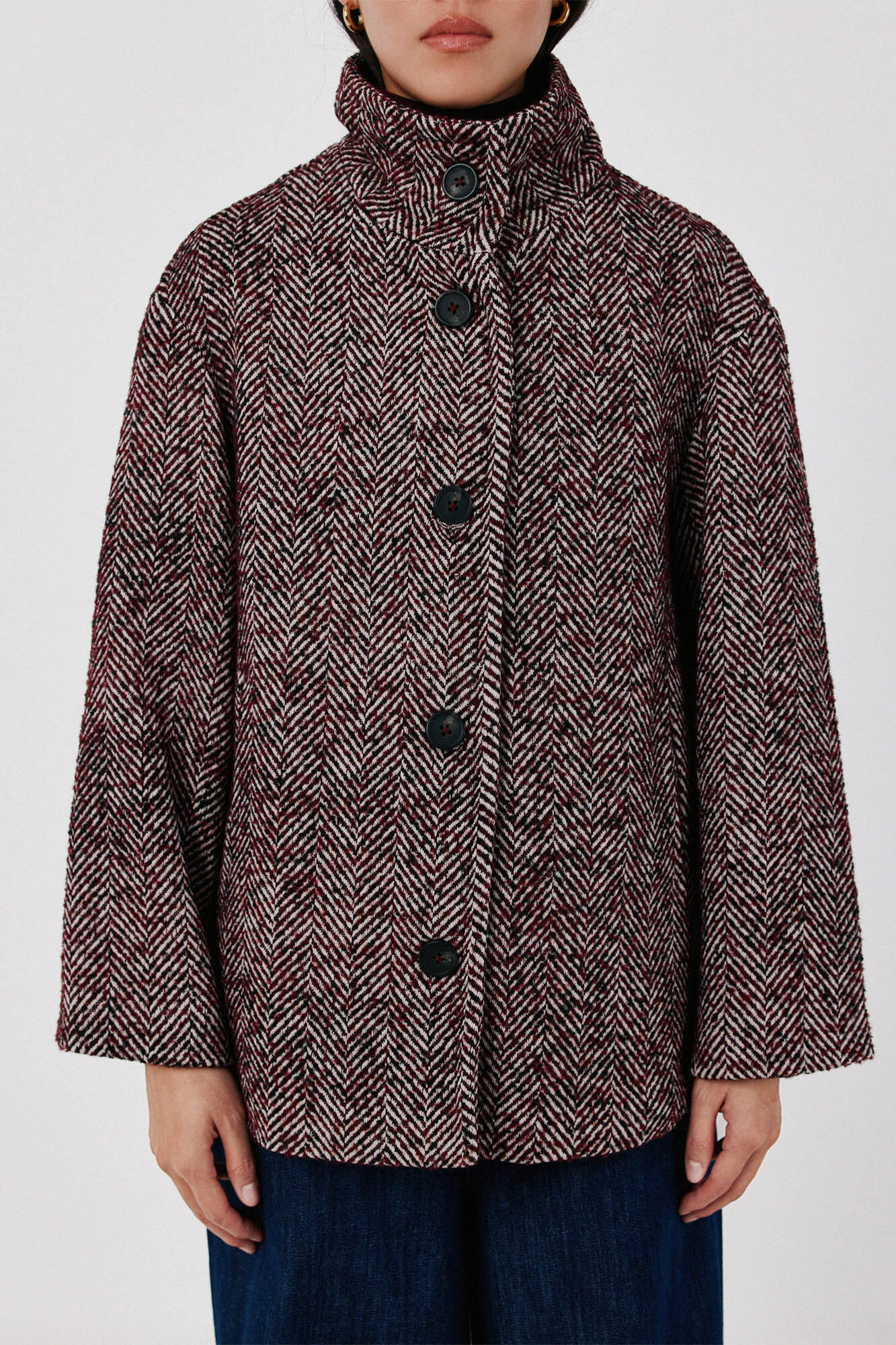 Cortefiel Short funnel neck coat Maroon