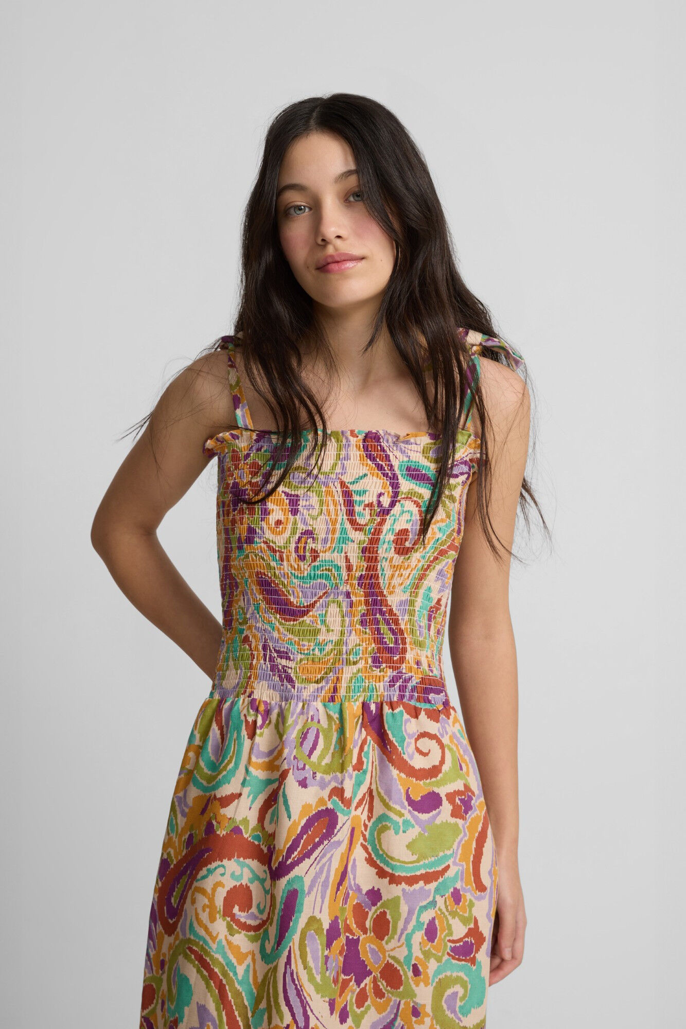 Silbon Vestido longo estampado franzido Multicolorido