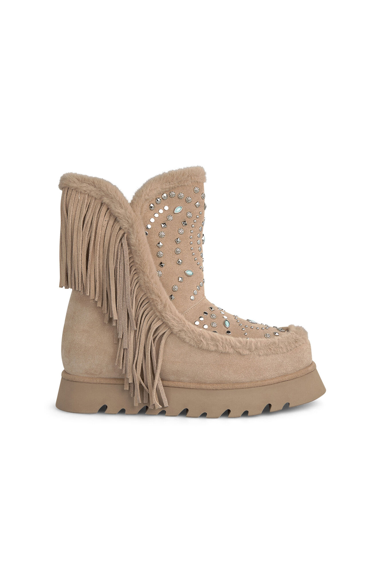 Alma en Pena Furry boot with fringes Beige