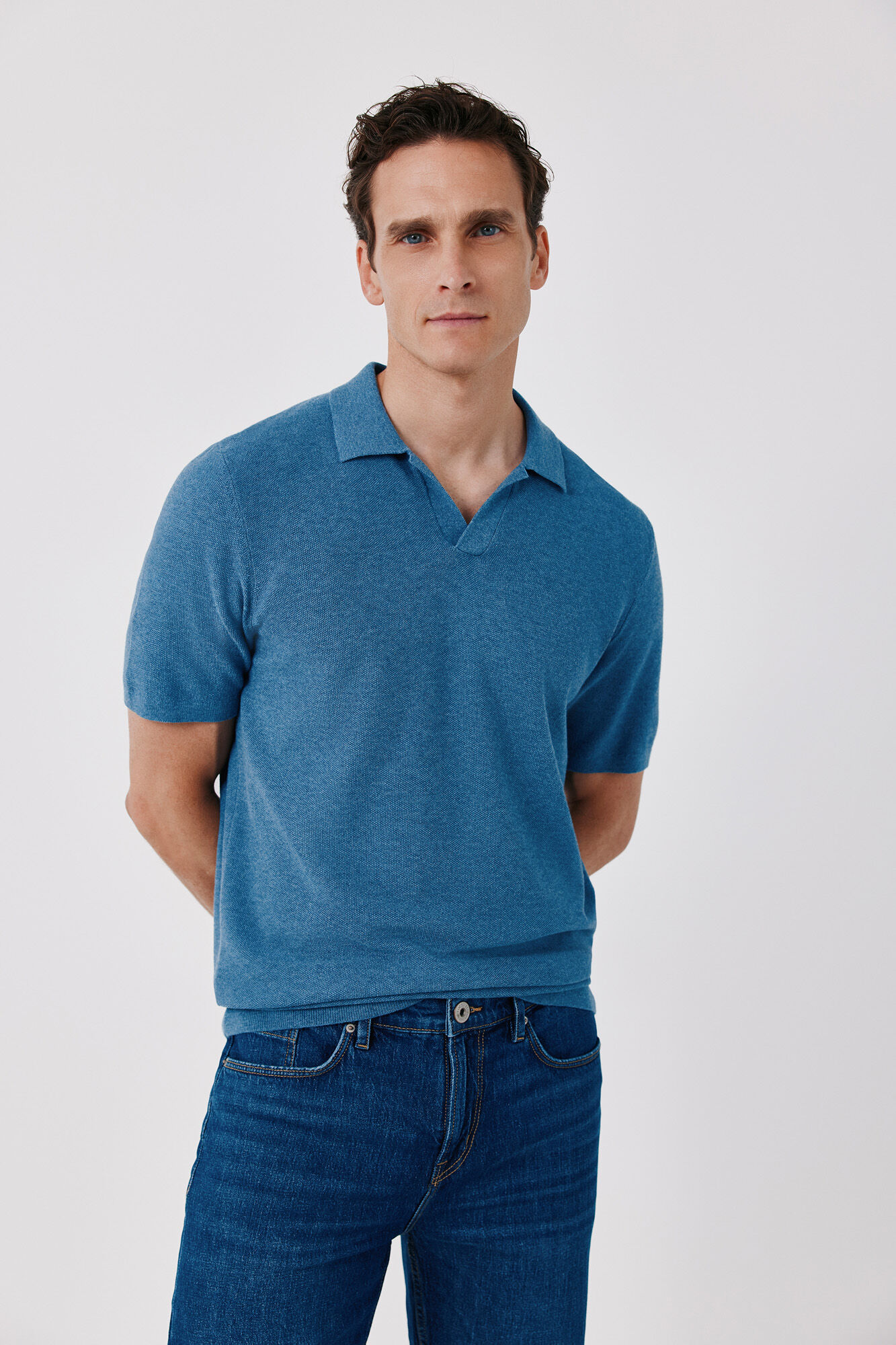 Cortefiel Cotton knit short sleeve polo shirt