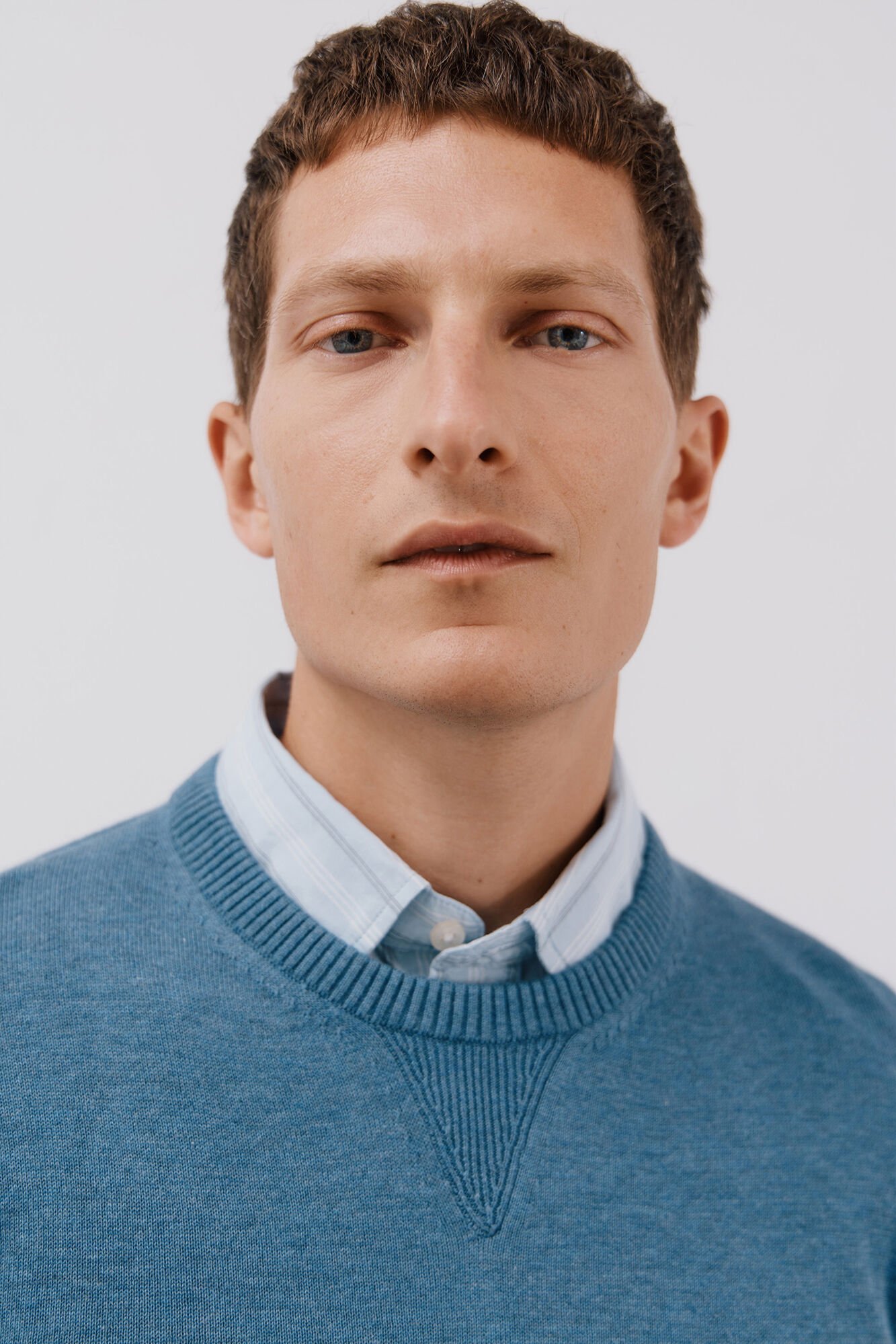 Cortefiel Fine knit cotton round neck jersey-knit  Blue