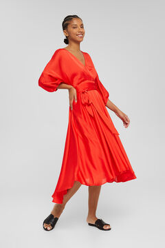 Cortefiel Long single-colour satin dress Red