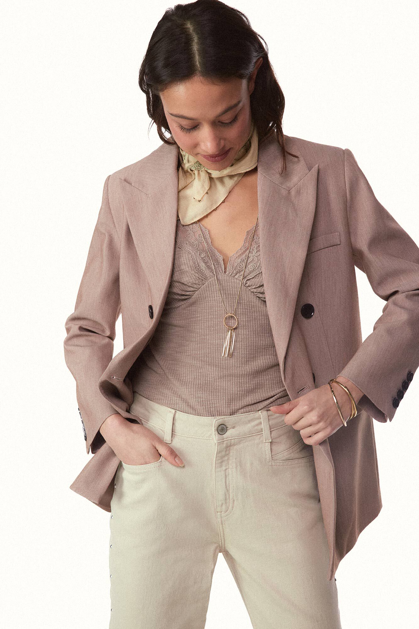 Slowlove Chaqueta americana cruzada Marr&oacute;n