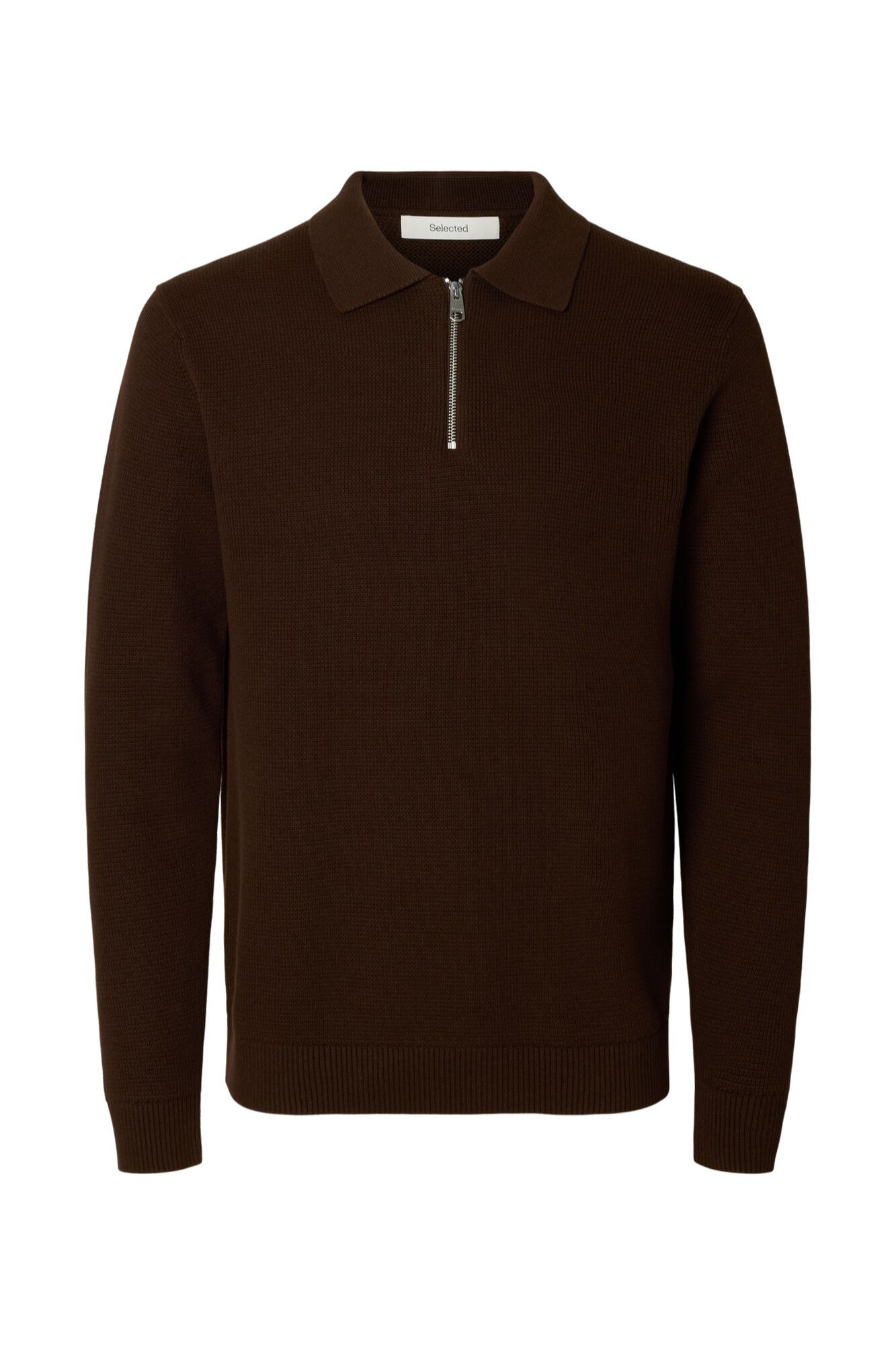 Selected Polo de malha de algod&atilde;o Castanho