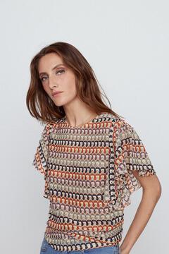Cortefiel Crochet top with floaty sleeves Multicolour
