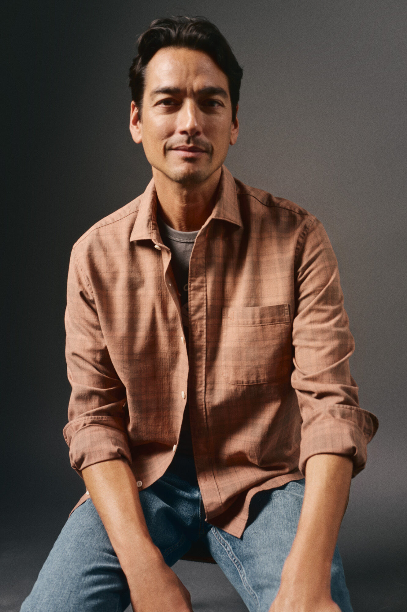 OOTO Camisa xadrez tingida