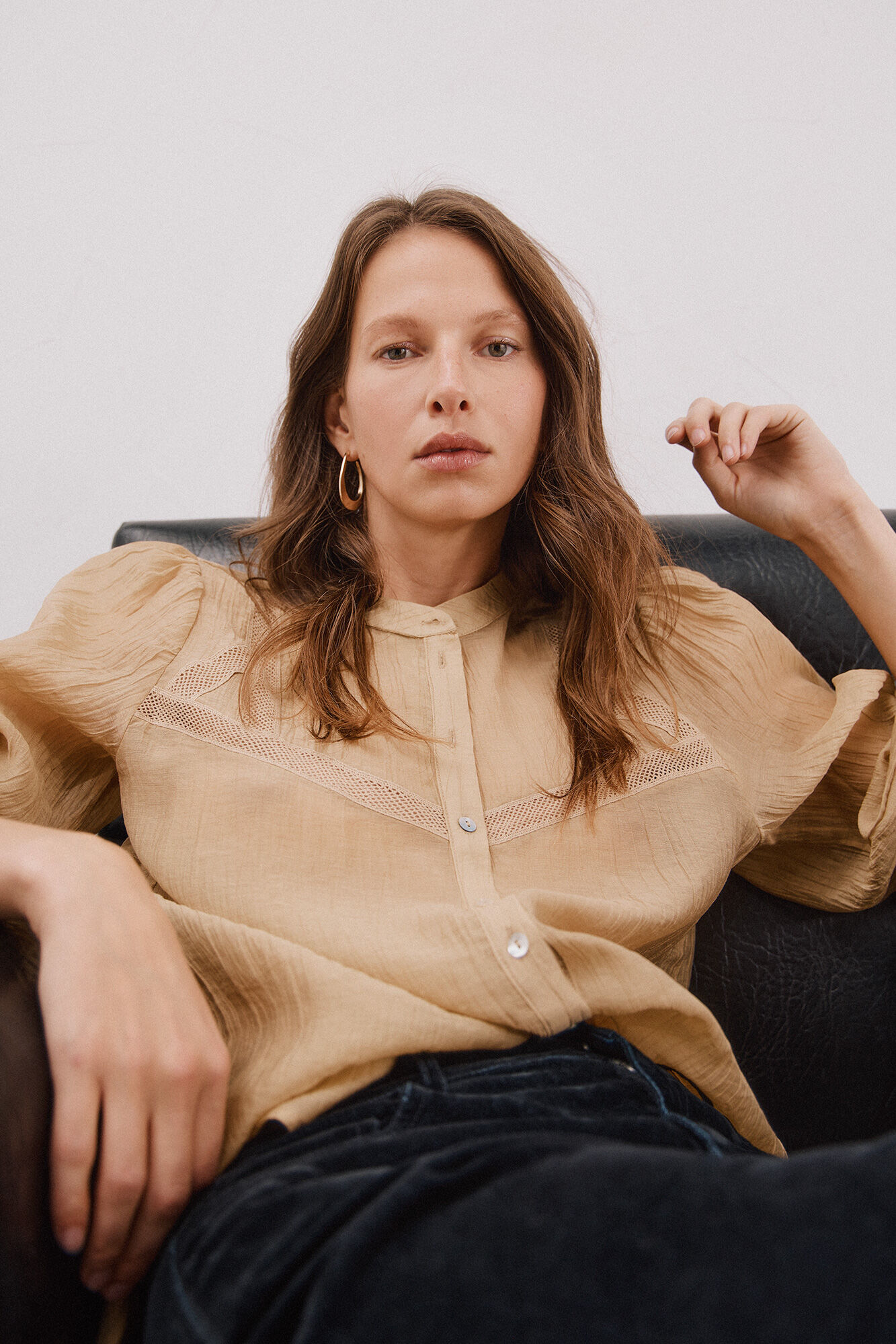 Cortefiel Blusa de renda com gola mao