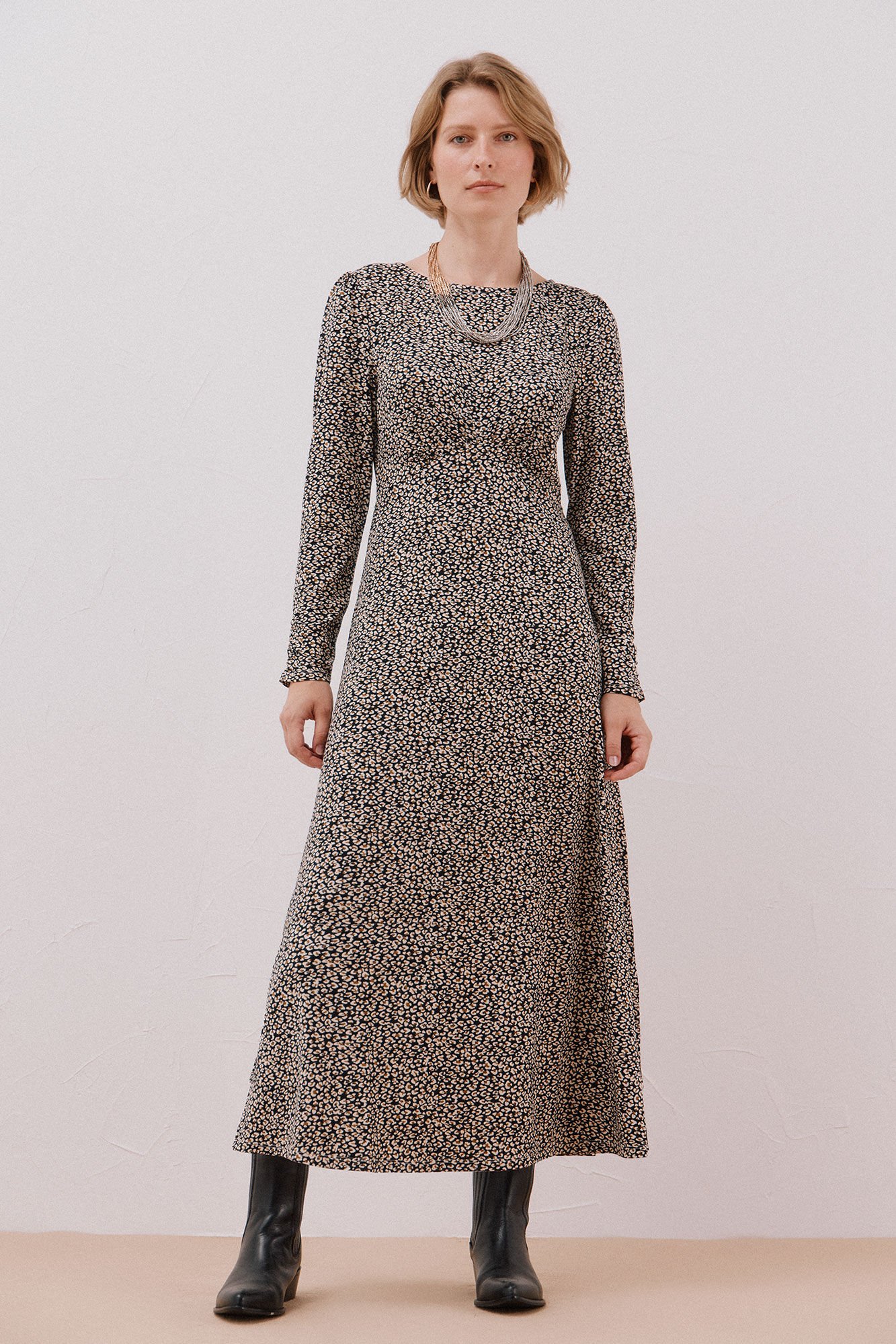 Cortefiel Gathered chest dress Printed grey
