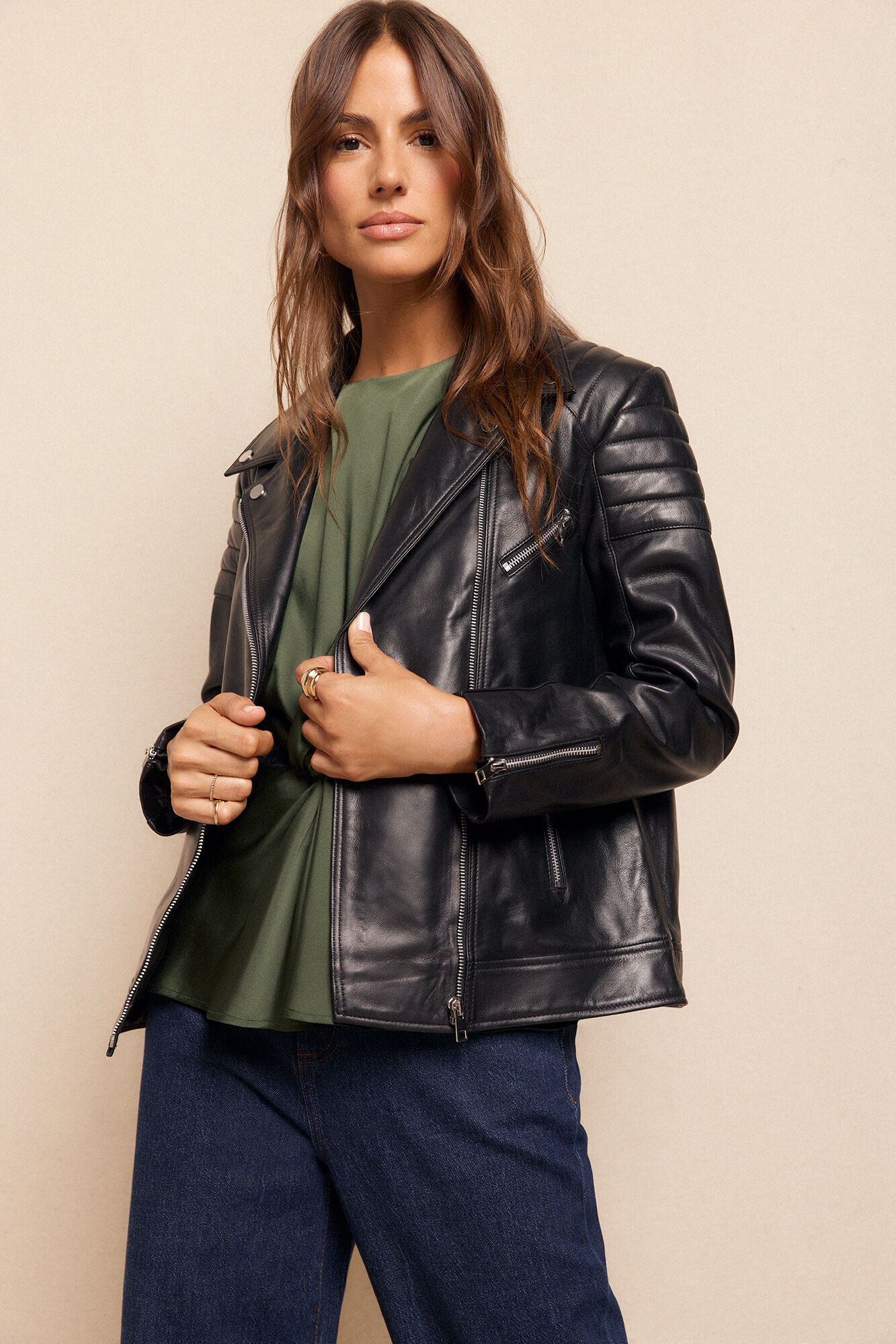 Slowlove Jaqueta biker em napa com acolchoamento nos ombros Preto