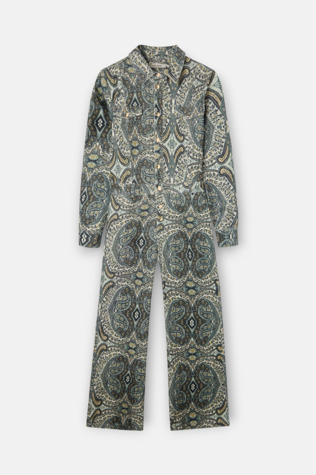 Silbon Macac&atilde;o de veludo cotel&ecirc; com estampado de caxemira Verde